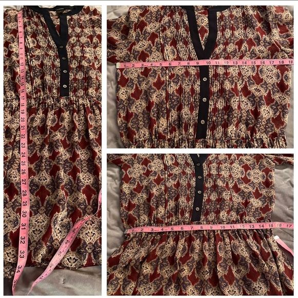 Club Monaco Sheer Silk Micro Pleat Front Drop Waist Dress Maroon Navy 4 - Picture 9 of 9